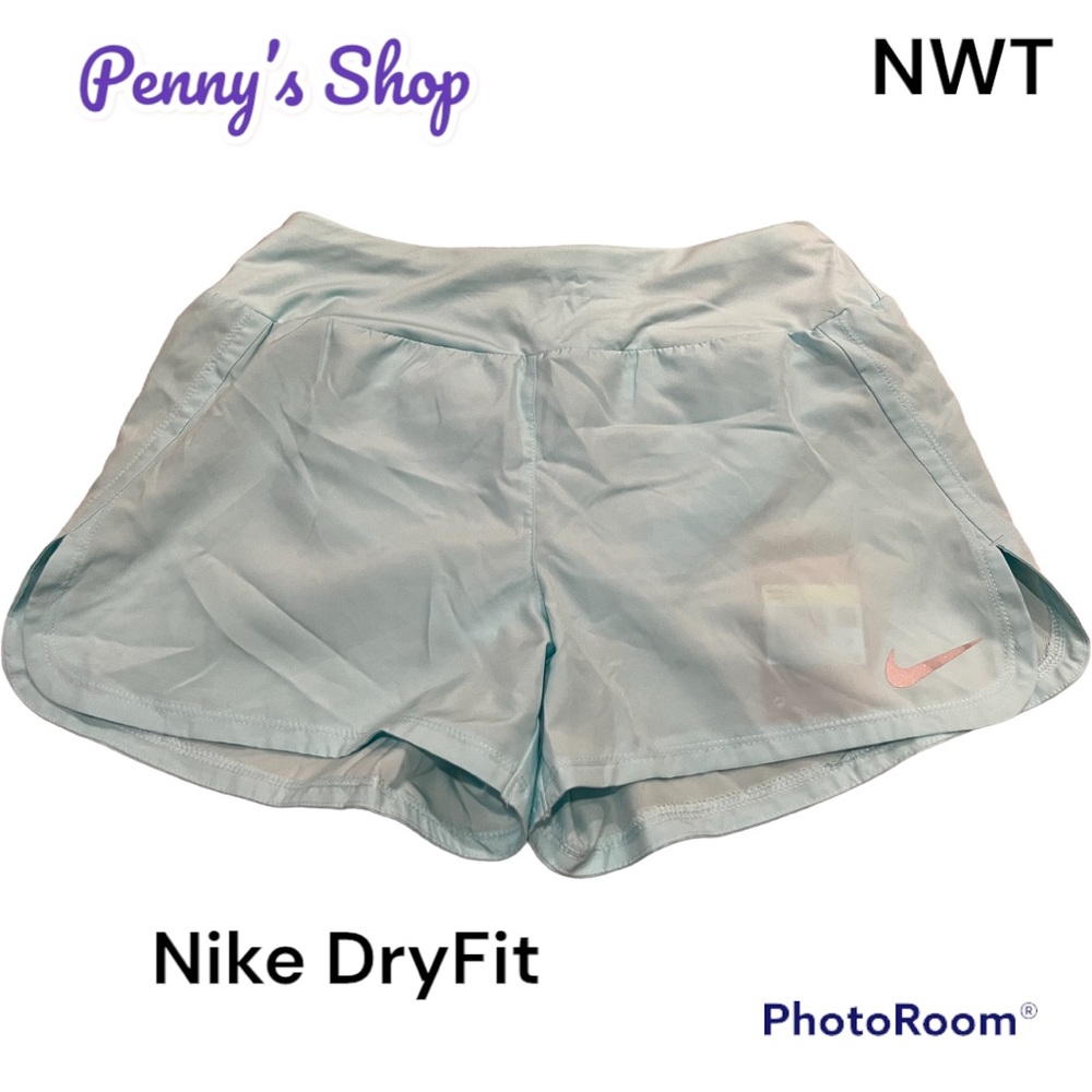 NWT Nike DRI-FIT light blue women’s running shorts